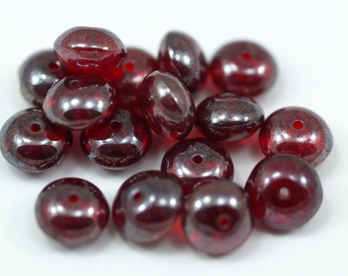 10 Vintage Glass Smooth Rondelle Blood Red Beads ( 9x5 Mm ) Cv24