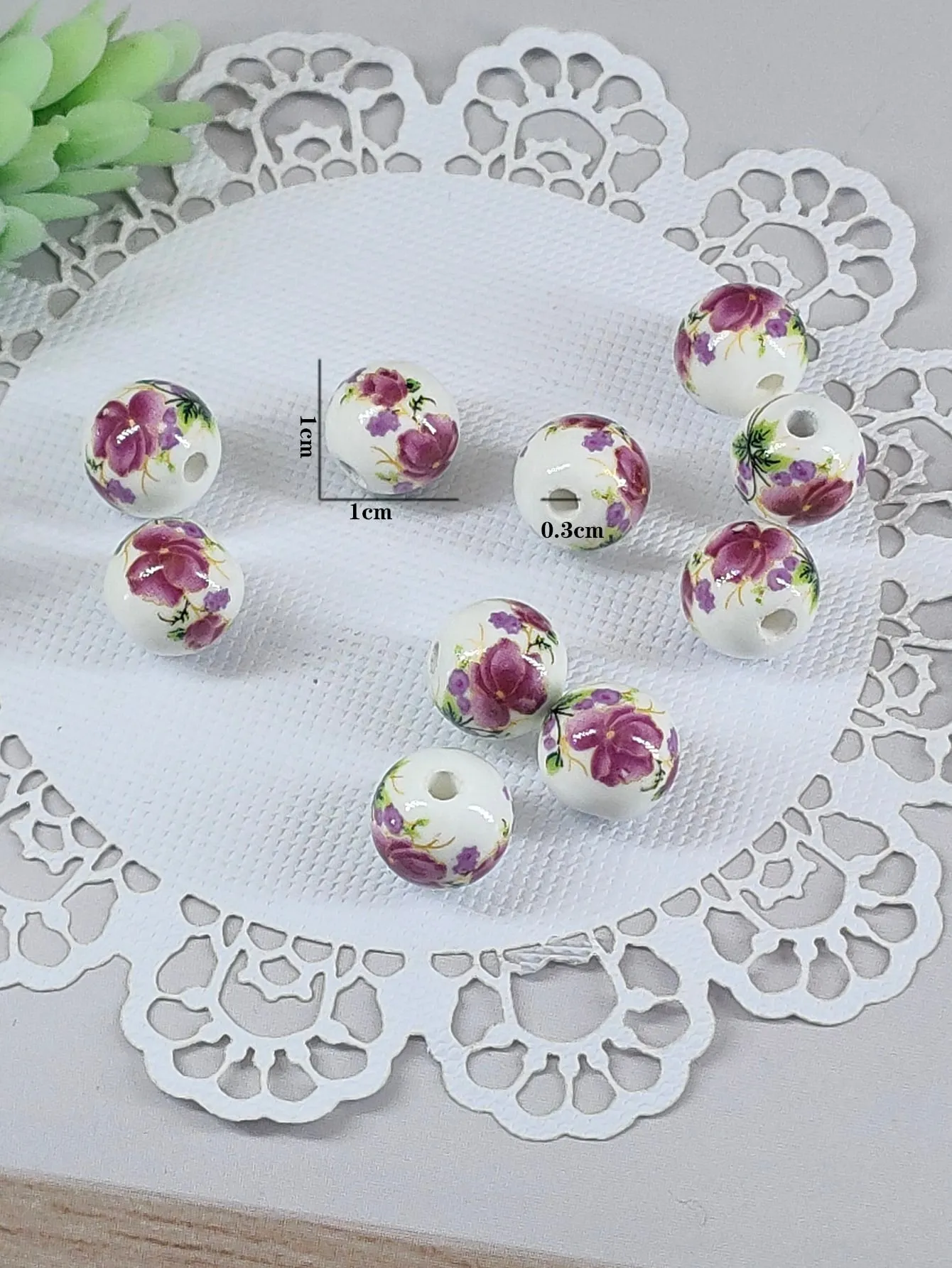 10pcs Floral Print Bead DIY Jewelry Accessories