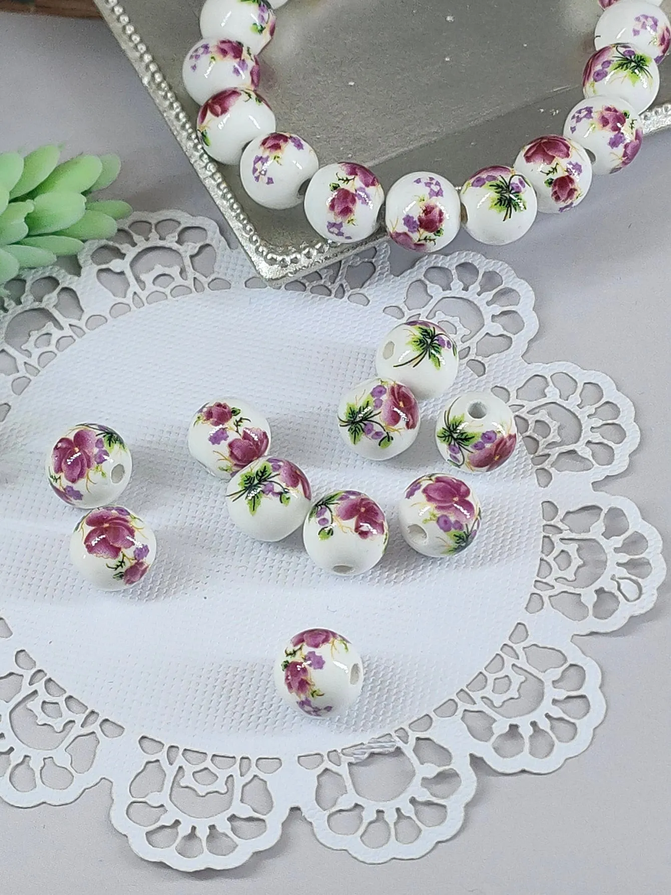 10pcs Floral Print Bead DIY Jewelry Accessories