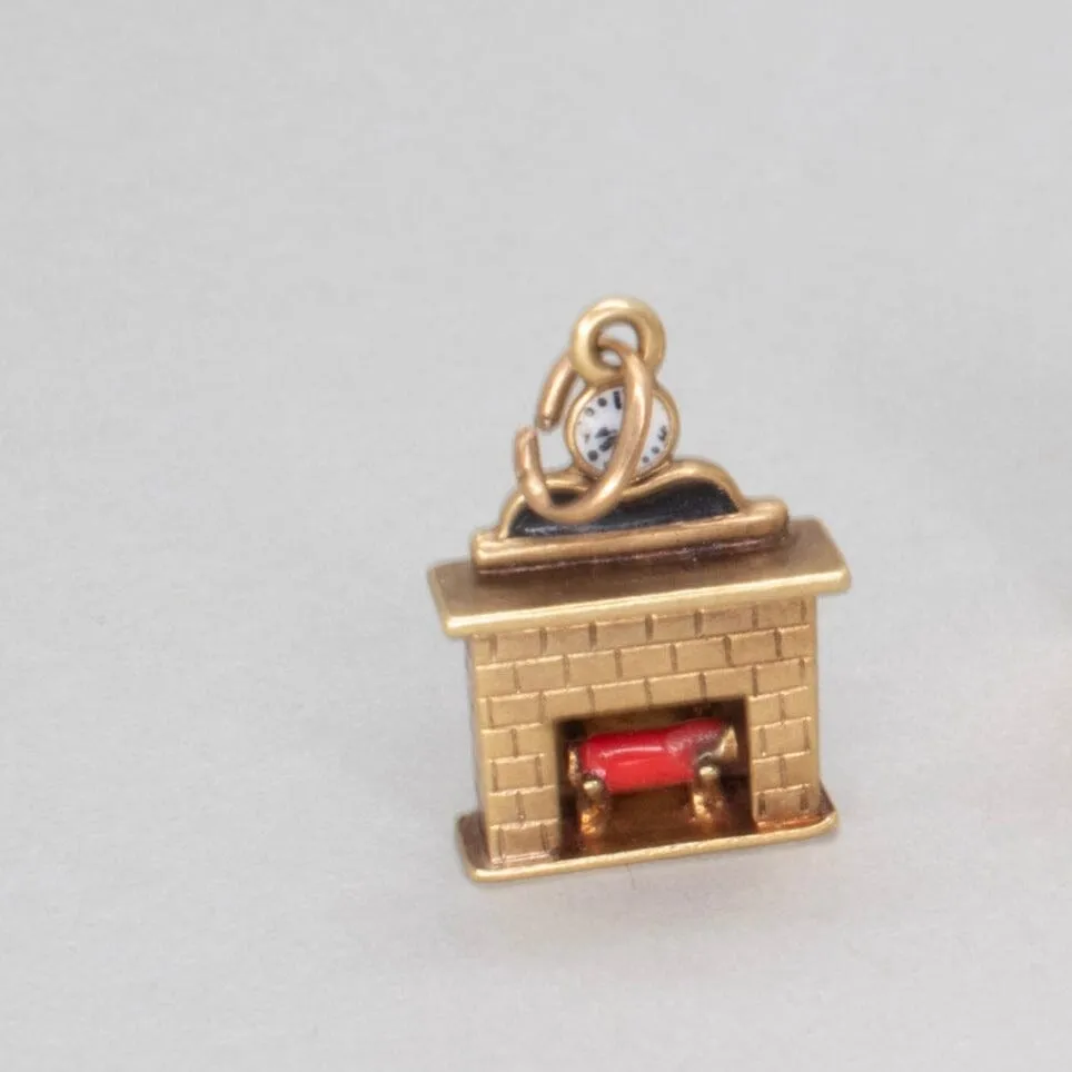 14K Vintage TV and Fireplace Charms