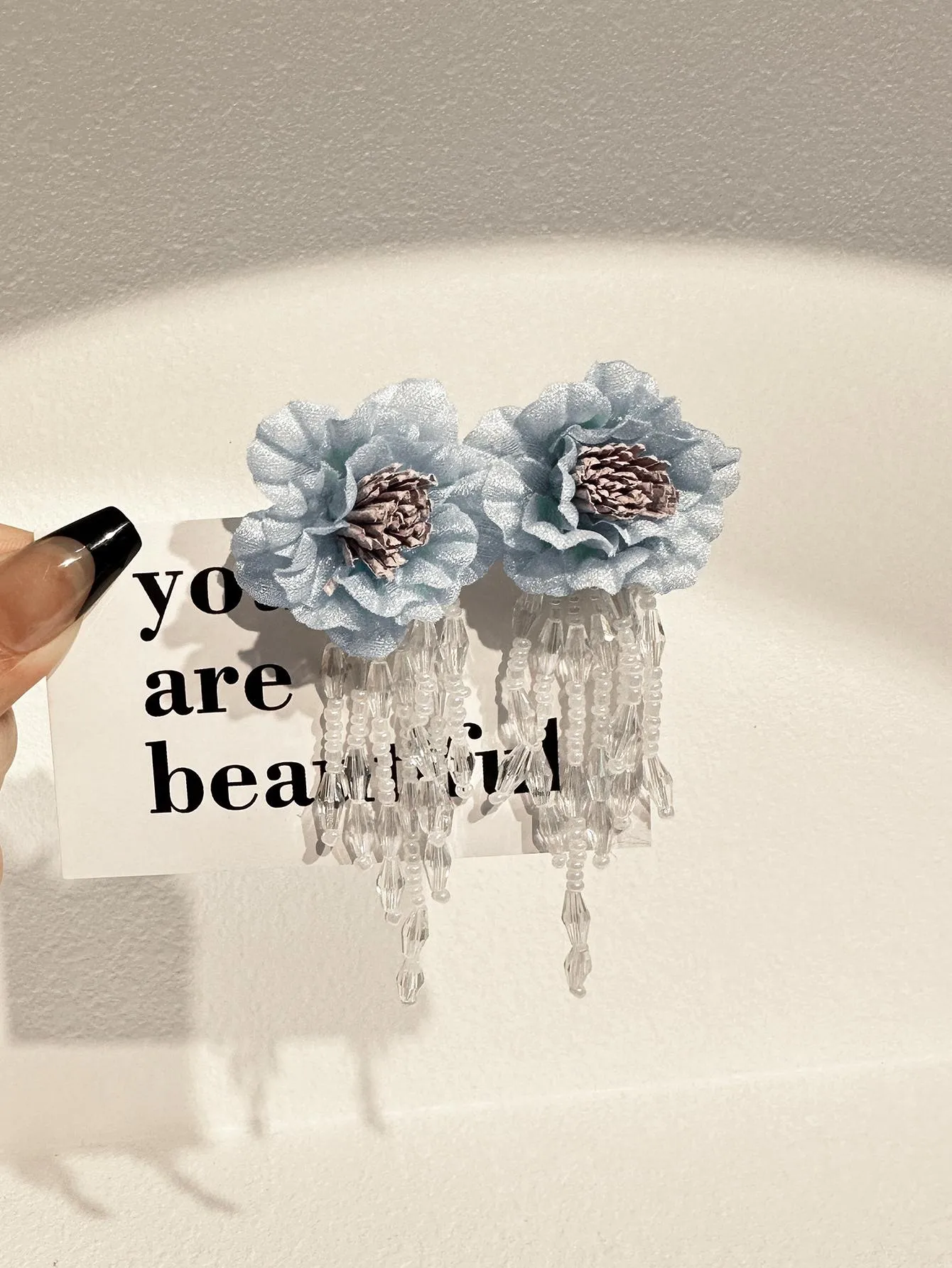 1pair Fashionable Flower Decor Bead Tassel Drop Earrings For Women For Daily Decoration