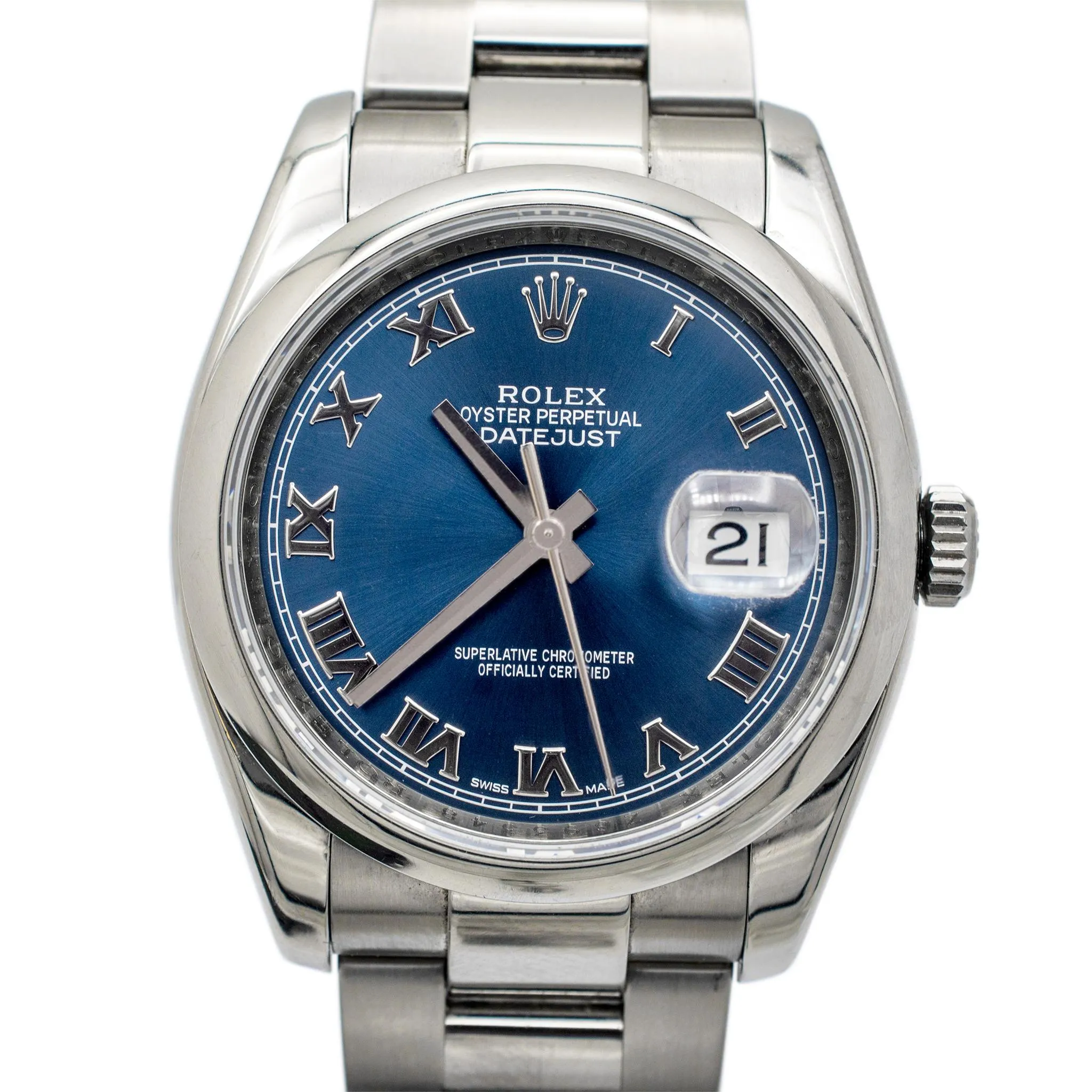 2006 Rolex Datejust 36MM 116200 Blue Roman Dial Oyster Stainless Steel Watch