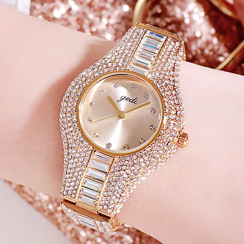 2020 Gedi Women Watches Top Luxury Full Rhinestone Crystal Wristwatch Gift Ladies Relogio Feminino M