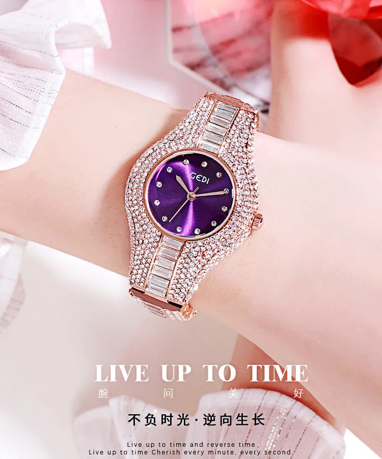 2020 Gedi Women Watches Top Luxury Full Rhinestone Crystal Wristwatch Gift Ladies Relogio Feminino M