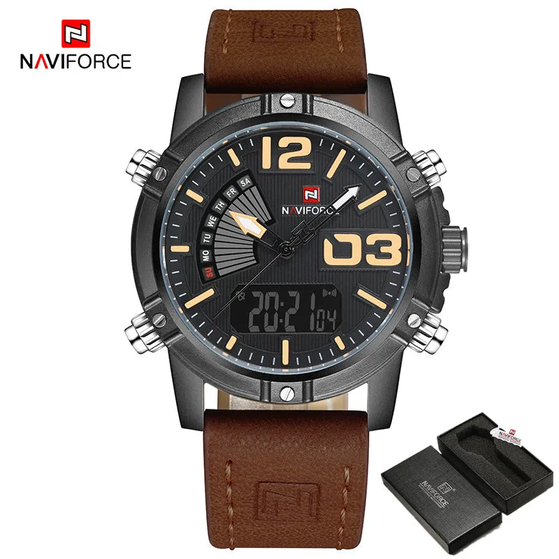 2022 Naviforce Men'S Fashion Sport Watches Men Quartz Analog Date Man Leather Military Waterproof Wa