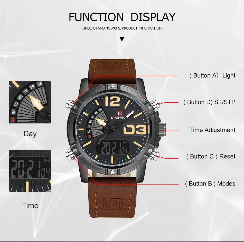 2022 Naviforce Men'S Fashion Sport Watches Men Quartz Analog Date Man Leather Military Waterproof Wa