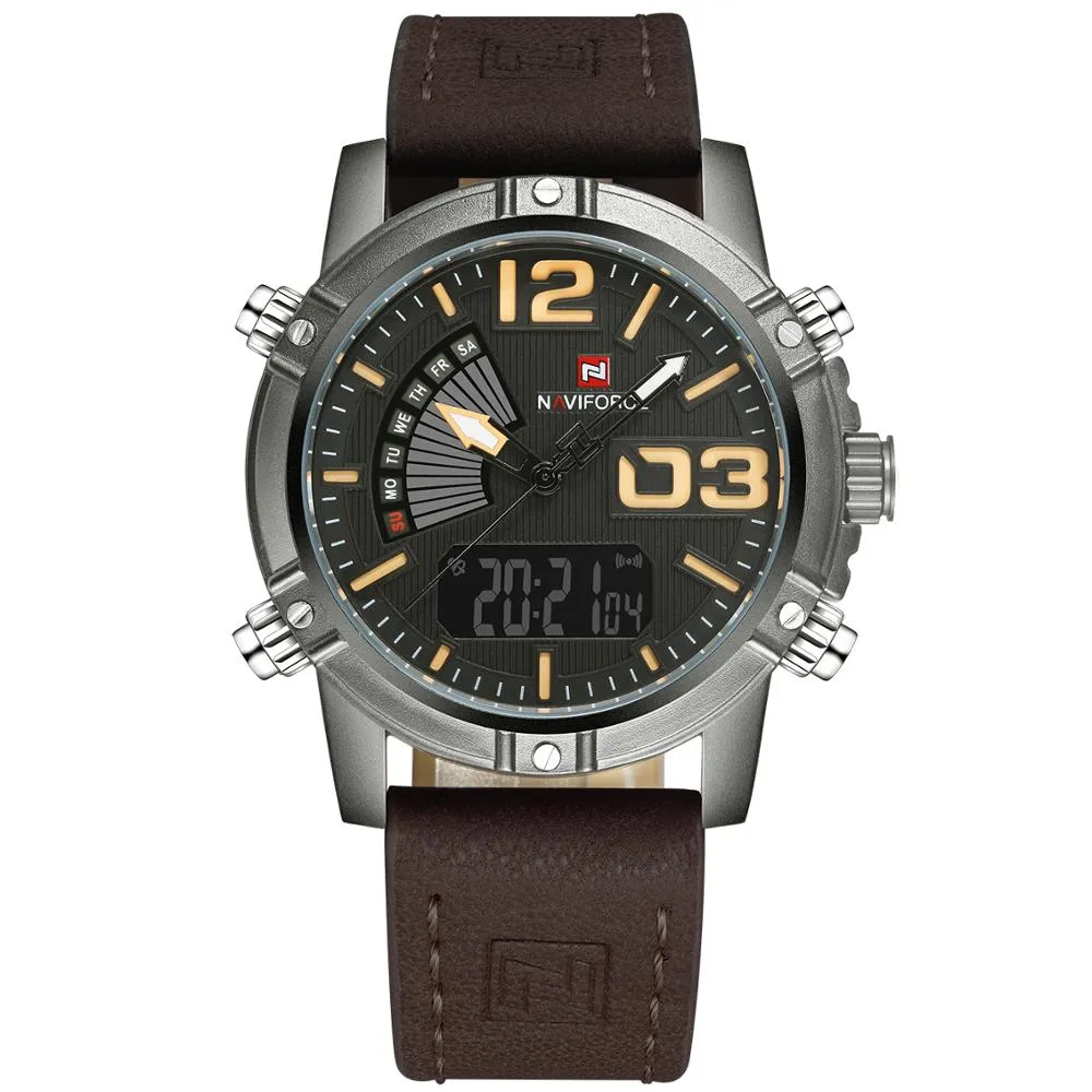 2022 Naviforce Men'S Fashion Sport Watches Men Quartz Analog Date Man Leather Military Waterproof Wa