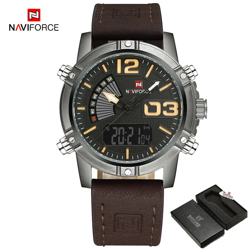 2022 Naviforce Men'S Fashion Sport Watches Men Quartz Analog Date Man Leather Military Waterproof Wa