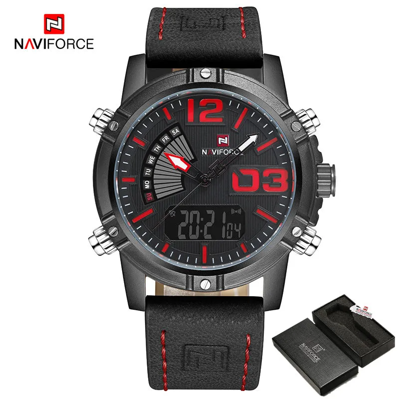 2022 Naviforce Men'S Fashion Sport Watches Men Quartz Analog Date Man Leather Military Waterproof Wa