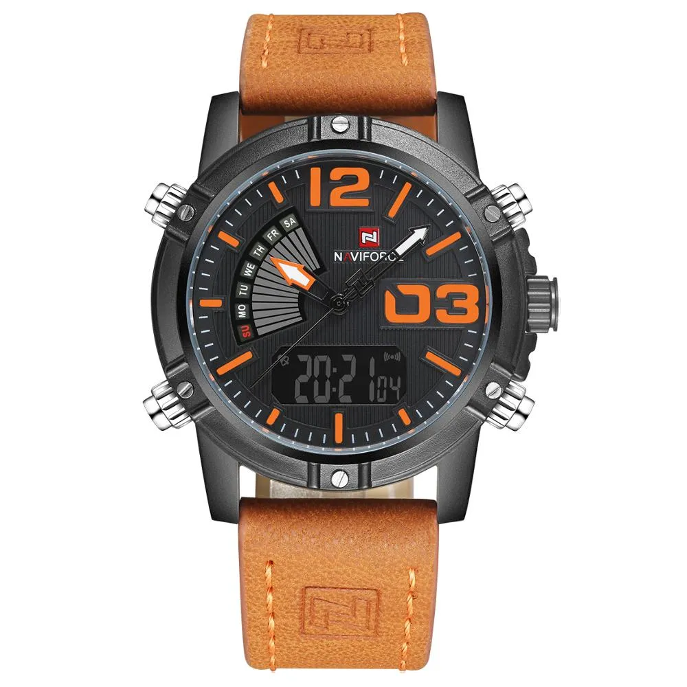 2022 Naviforce Men'S Fashion Sport Watches Men Quartz Analog Date Man Leather Military Waterproof Wa