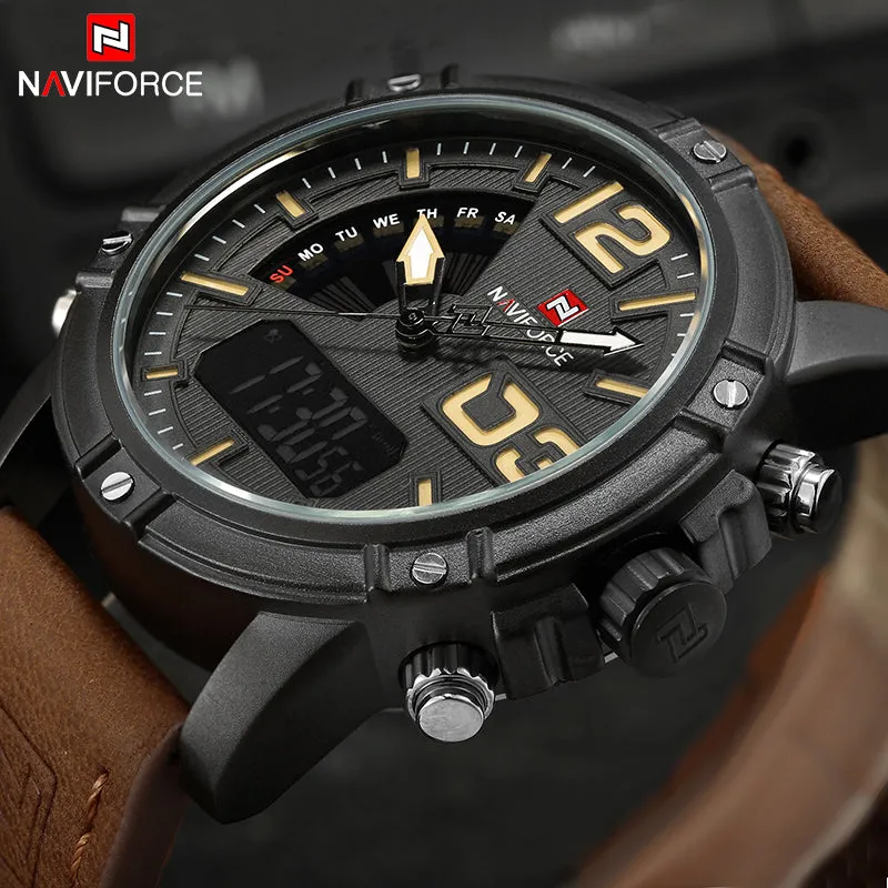 2022 Naviforce Men'S Fashion Sport Watches Men Quartz Analog Date Man Leather Military Waterproof Wa