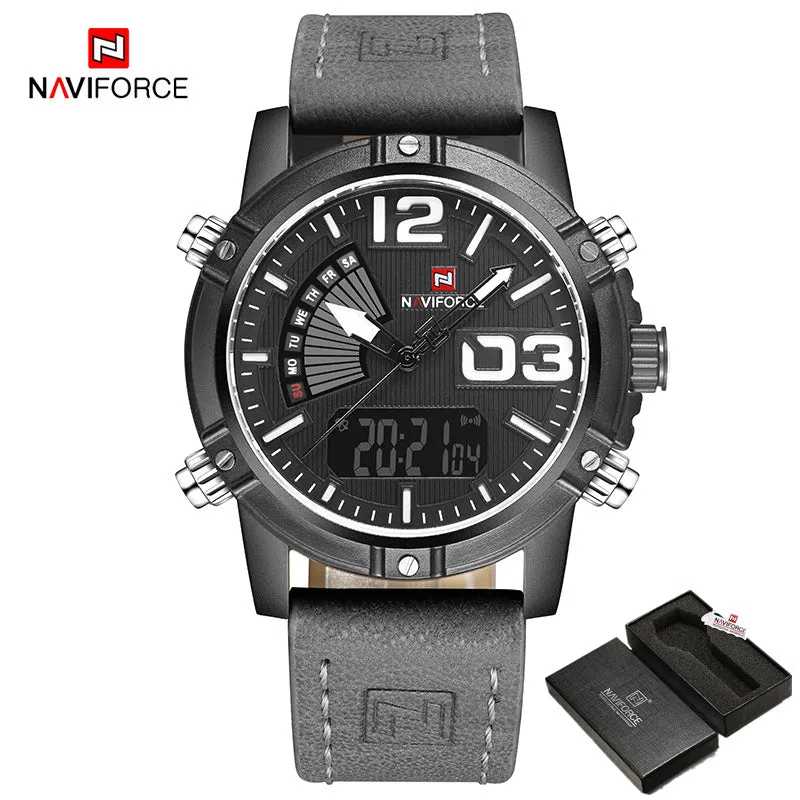 2022 Naviforce Men'S Fashion Sport Watches Men Quartz Analog Date Man Leather Military Waterproof Wa