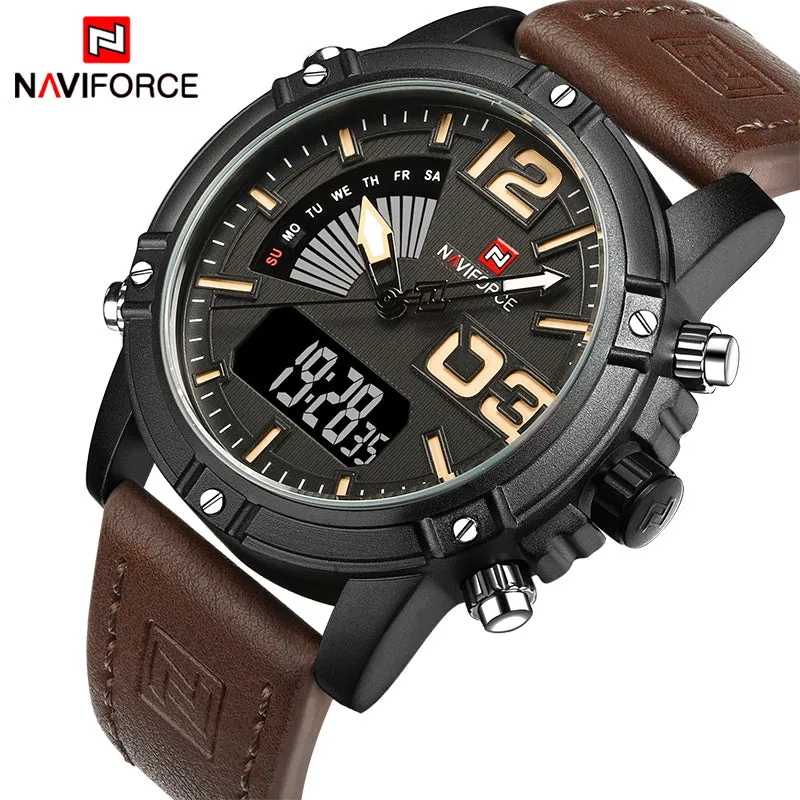 2022 Naviforce Men'S Fashion Sport Watches Men Quartz Analog Date Man Leather Military Waterproof Wa