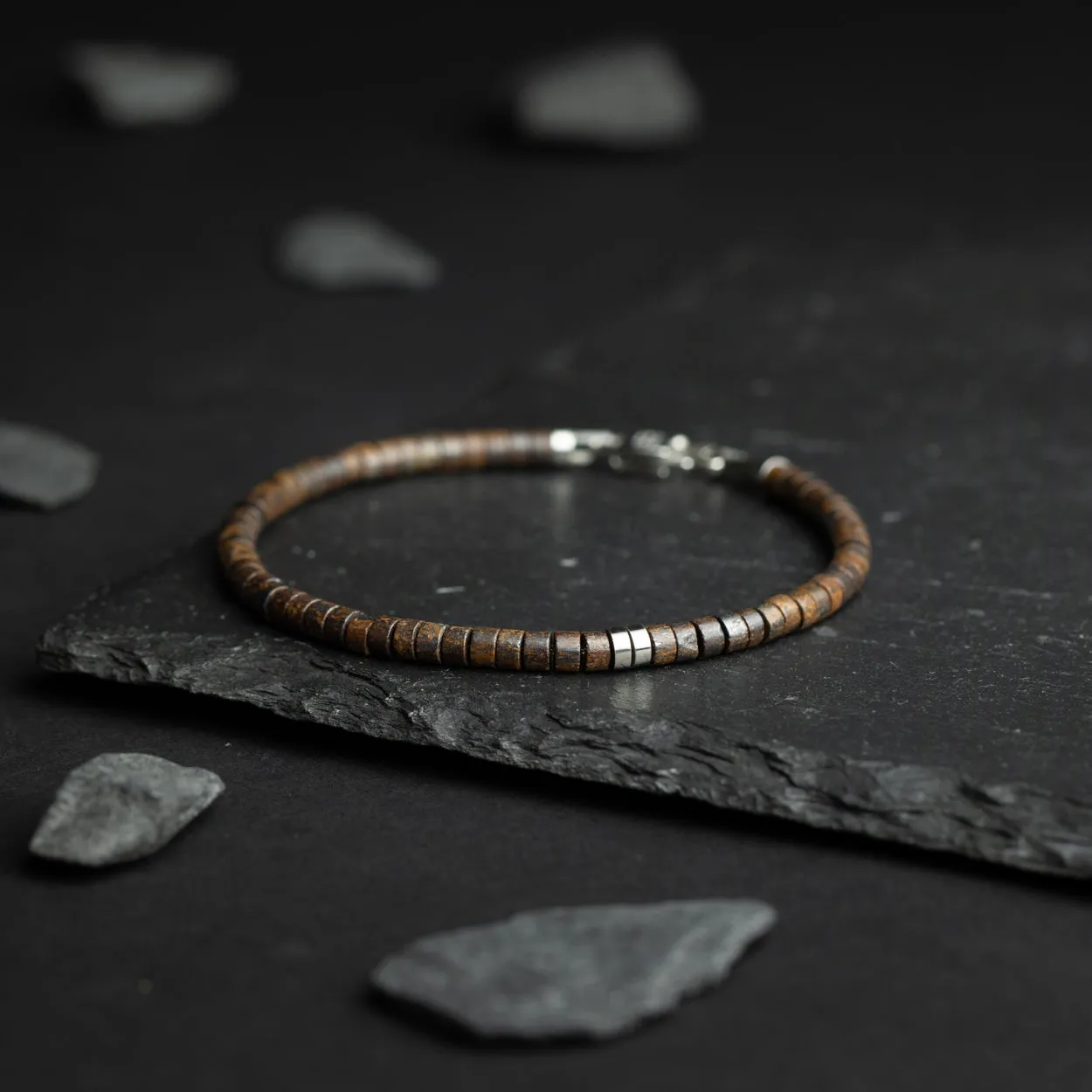 2mm Bracelet with Bronzite stones and titanium element