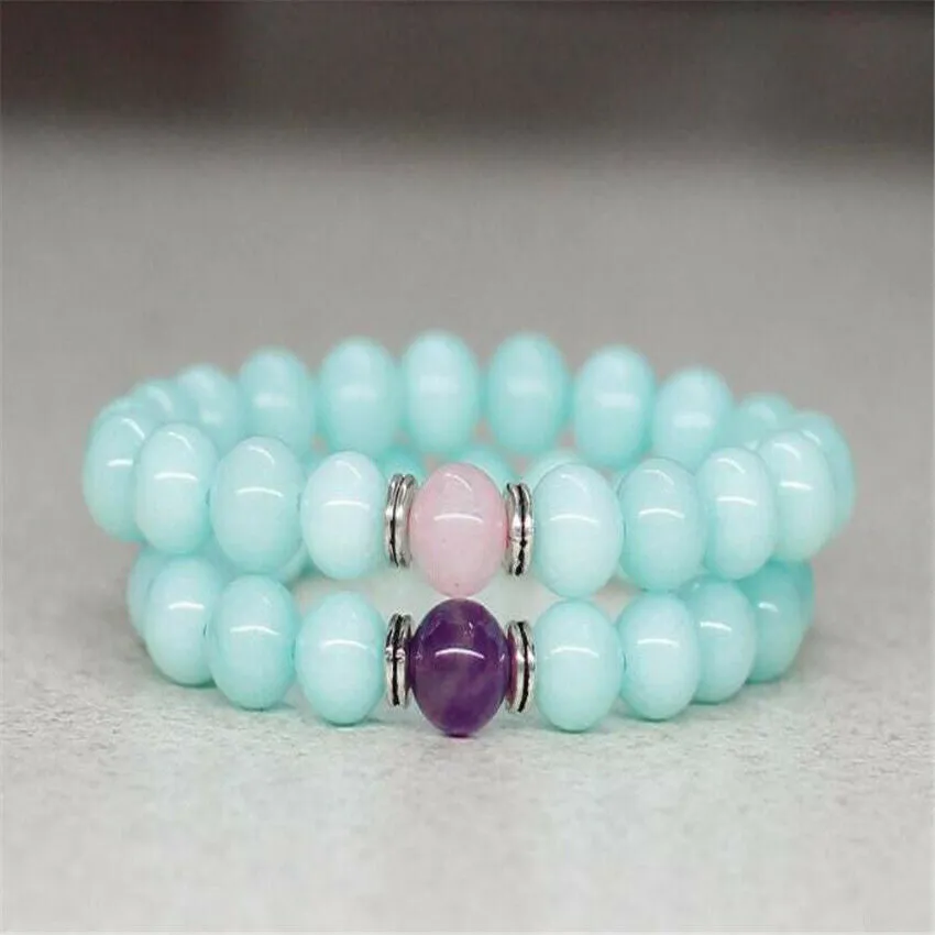 8mm Amazonite Amethyst Rose Quartz Mala Lucky Rui Bead Bracelet