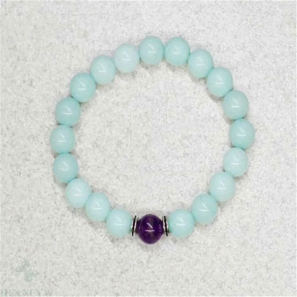 8mm Amazonite Amethyst Rose Quartz Mala Lucky Rui Bead Bracelet