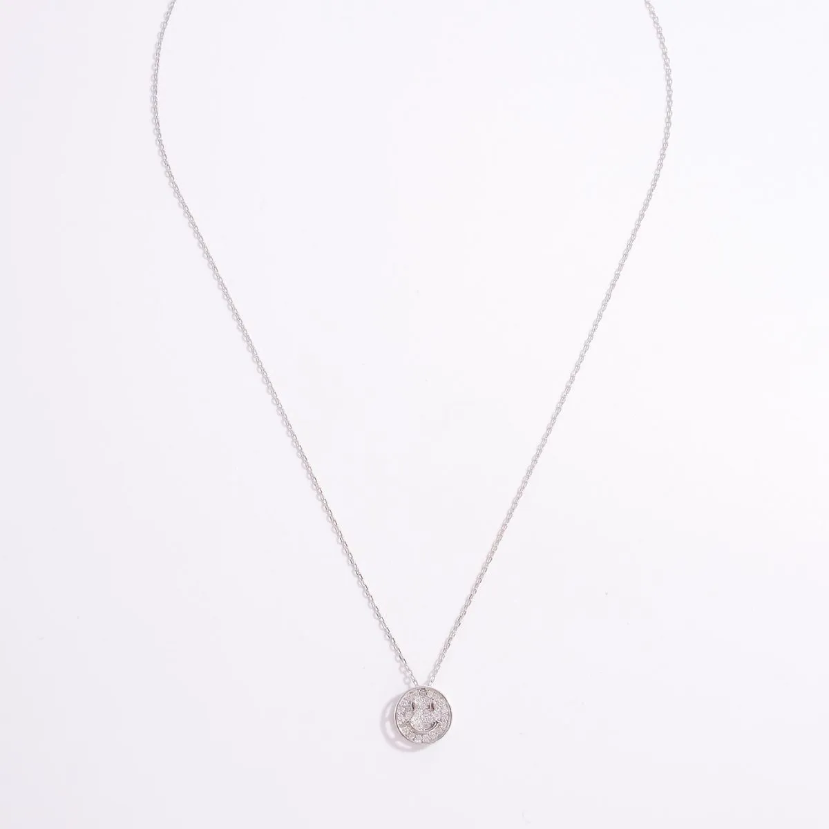 925 Sterling Silver Zircon Smiley Face Necklace