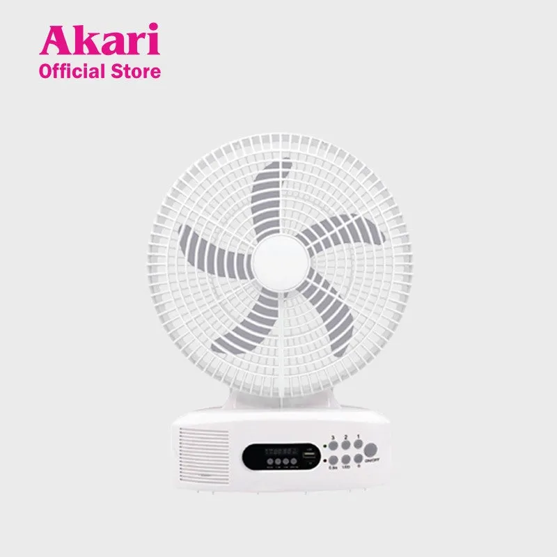 Akari 12 inch Rechargeable Fan with LED Light   FM Radio and Bluetooth Speaker (ARF-312)