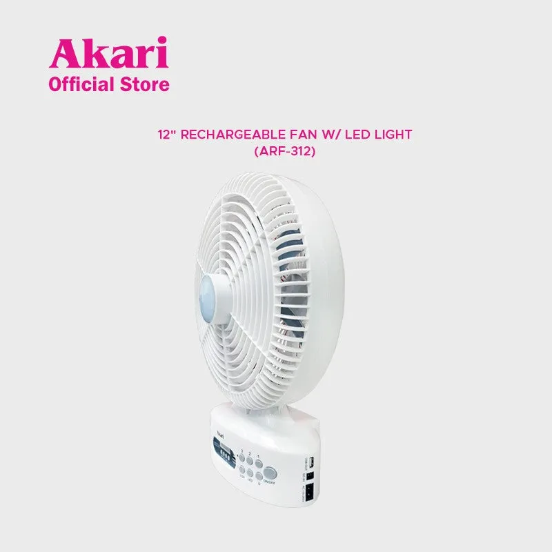 Akari 12 inch Rechargeable Fan with LED Light   FM Radio and Bluetooth Speaker (ARF-312)