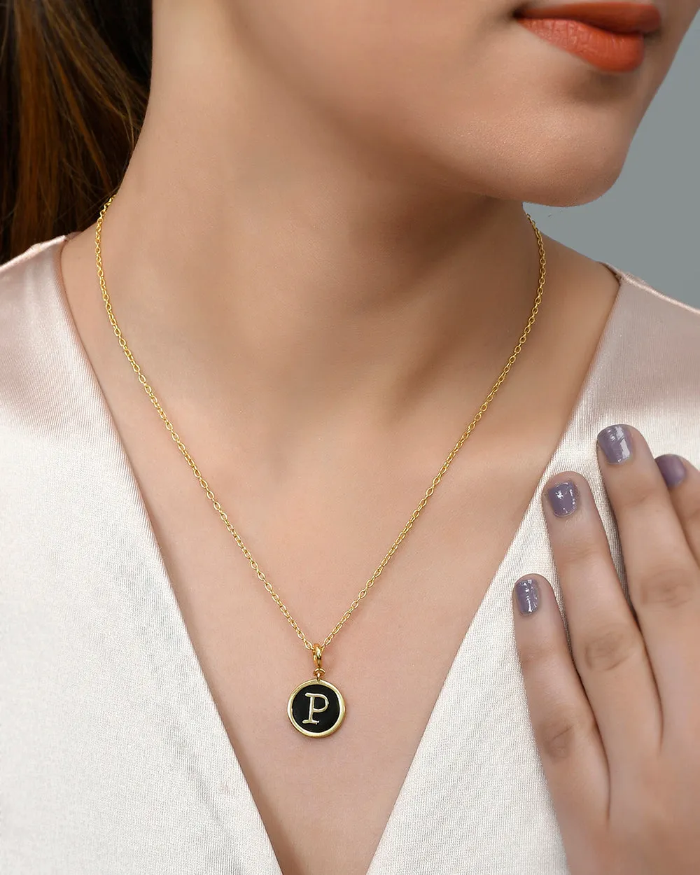 Alphabet P Black Enamel Charm - Voylla