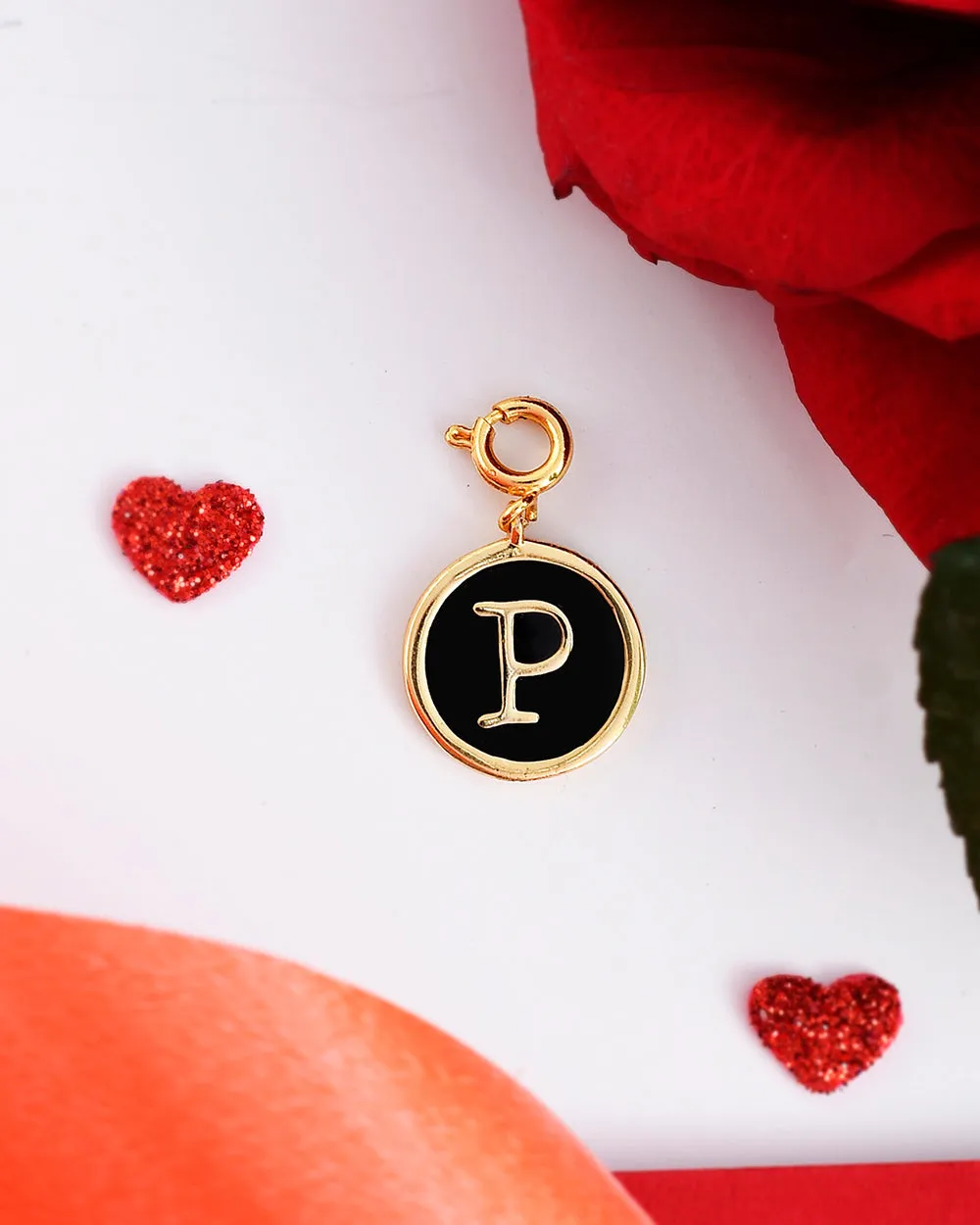 Alphabet P Black Enamel Charm - Voylla