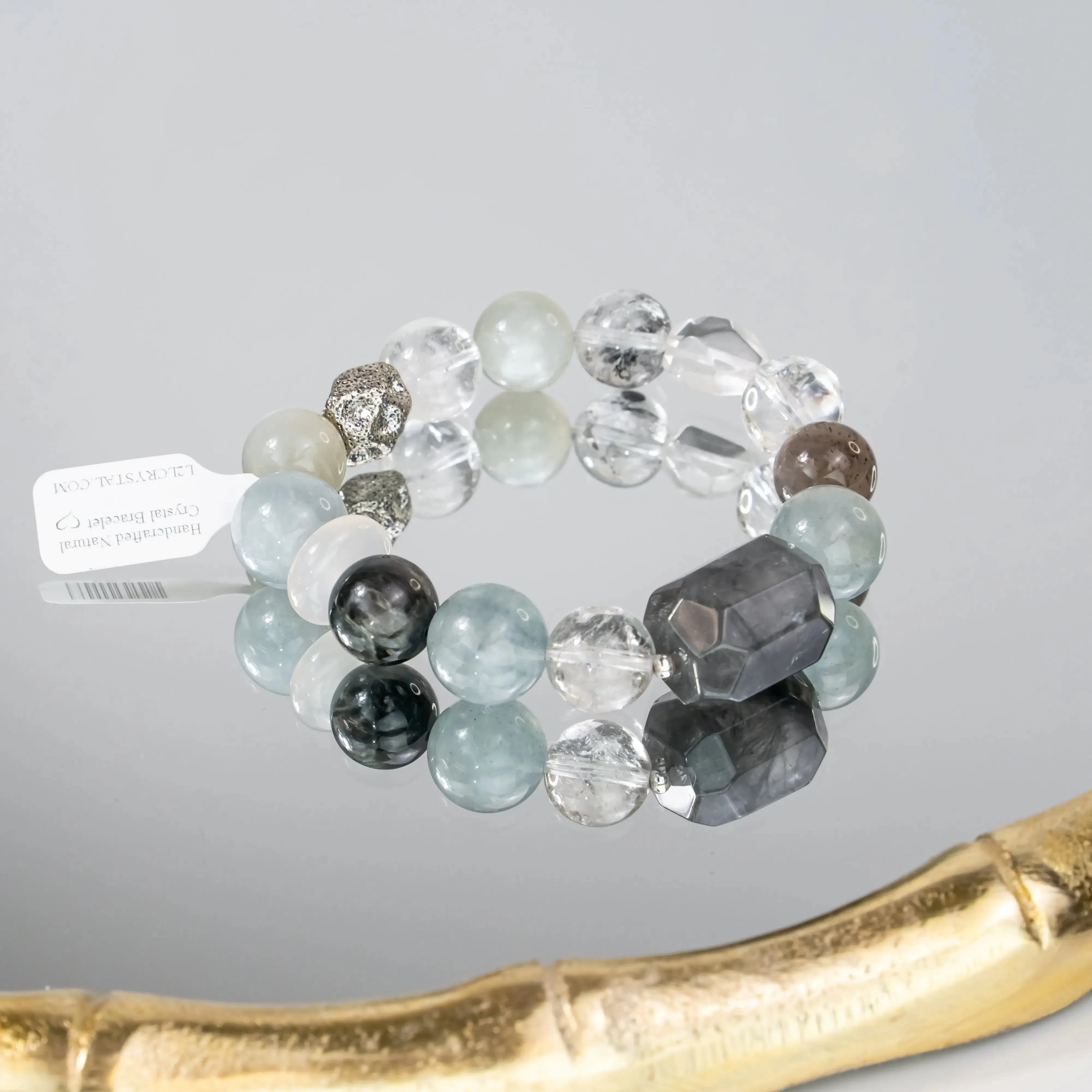 Aquamarine Silver Moonstone Rutilated Quartz Bracelet