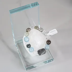 Aquamarine Silver Moonstone Rutilated Quartz Bracelet