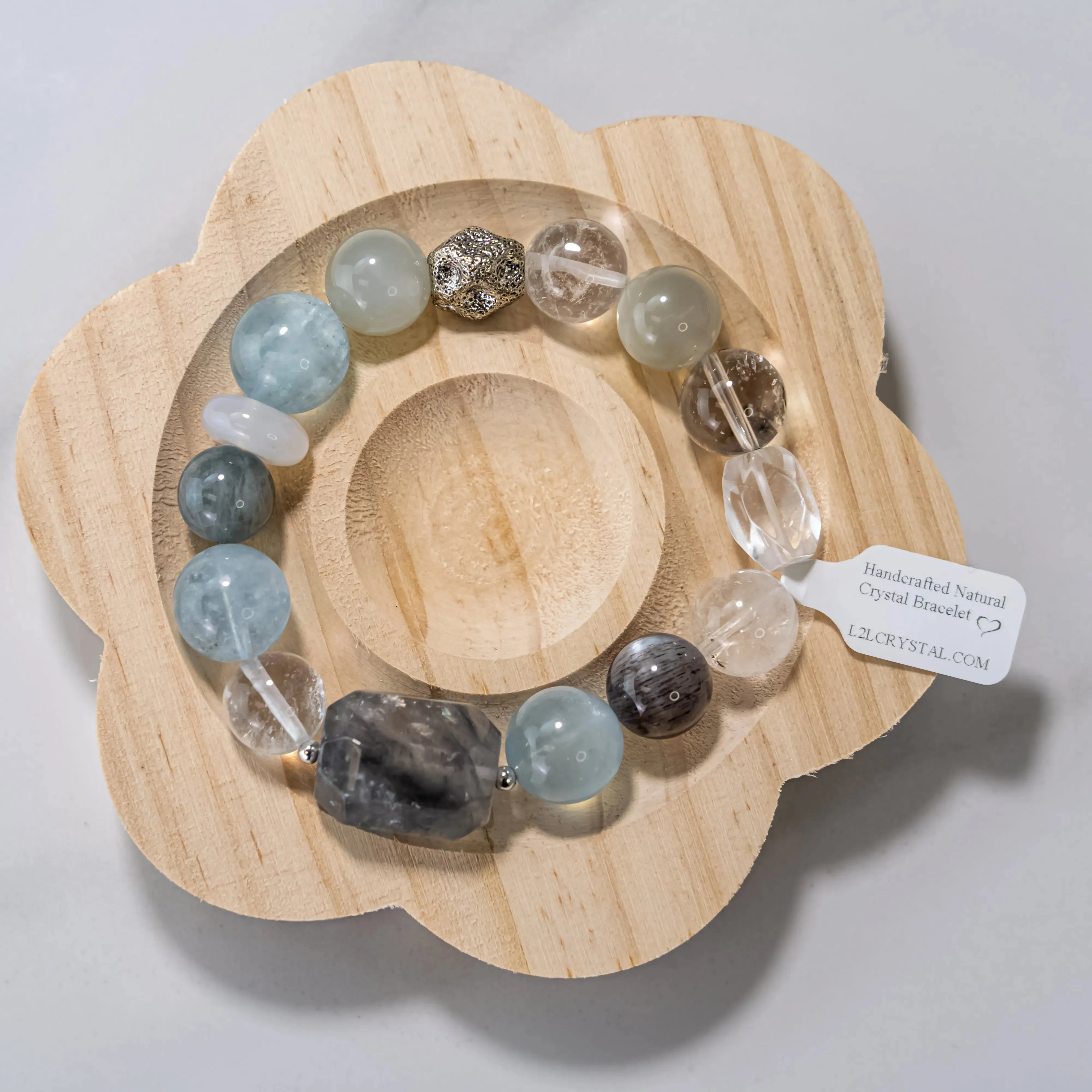 Aquamarine Silver Moonstone Rutilated Quartz Bracelet