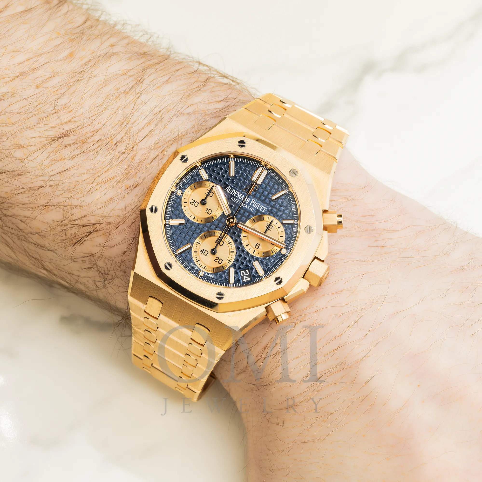 AUDEMARS PIGUET ROYAL OAK CHRONOGRAPH 26331OR 41MM BLACK DIAL WITH ROSE GOLD BRACELET.