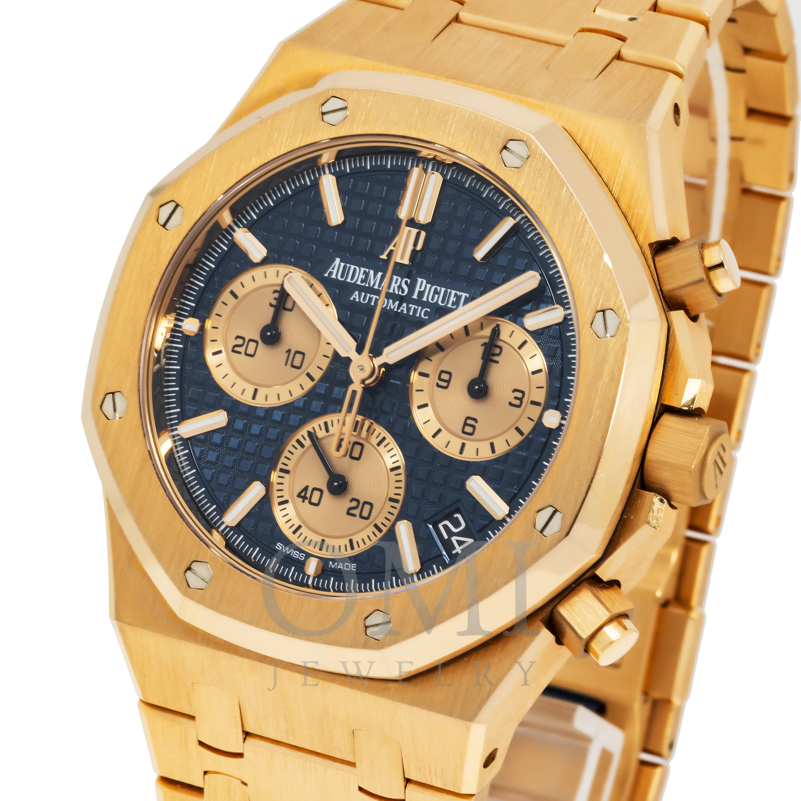 AUDEMARS PIGUET ROYAL OAK CHRONOGRAPH 26331OR 41MM BLACK DIAL WITH ROSE GOLD BRACELET.