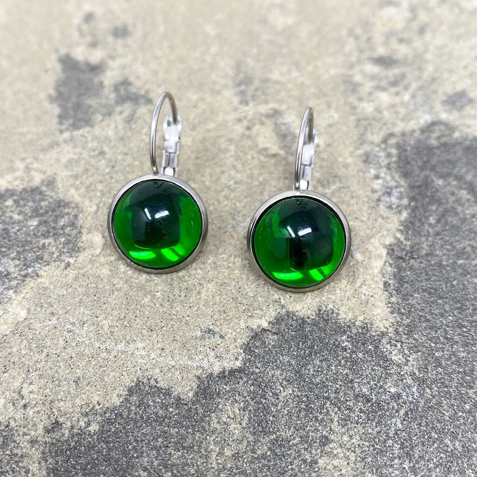 BENTON silver and emerald green drop earrings