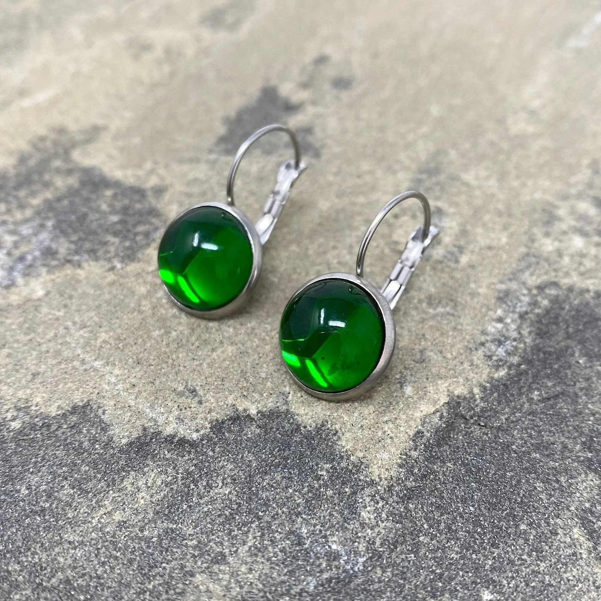 BENTON silver and emerald green drop earrings