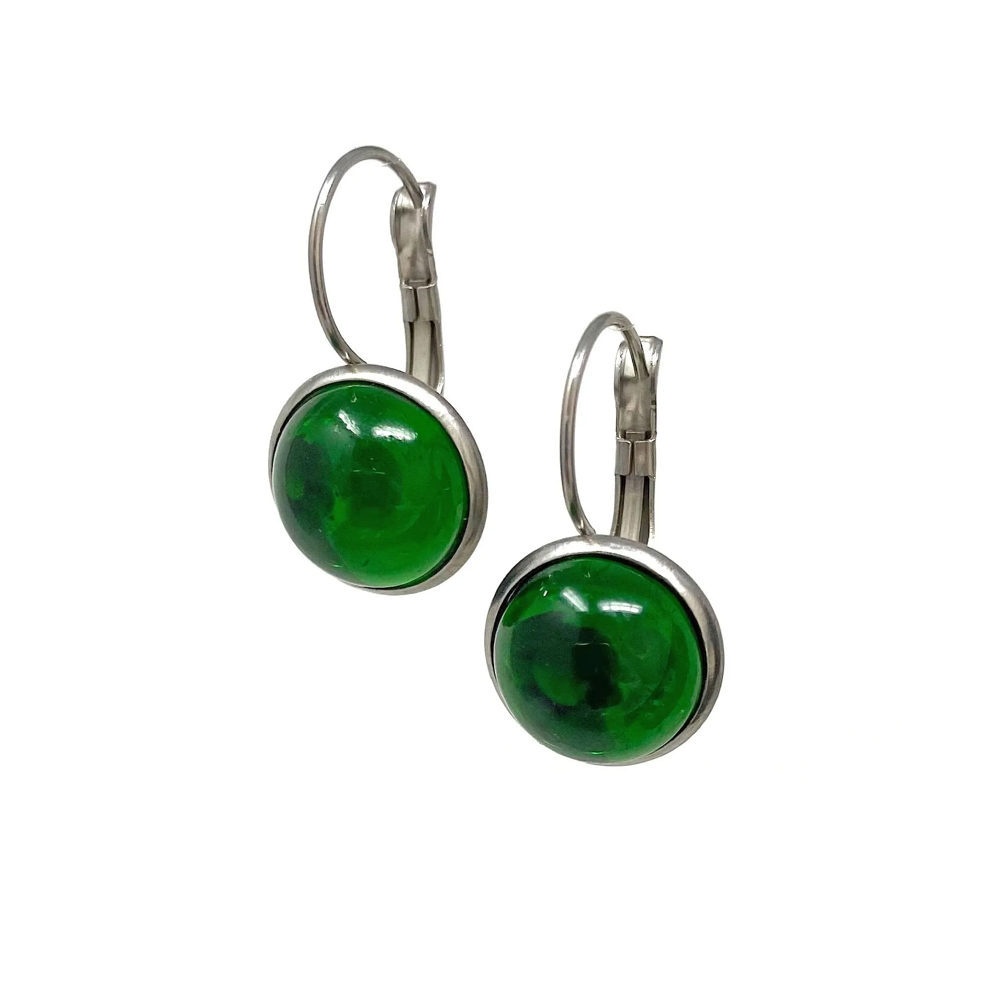 BENTON silver and emerald green drop earrings