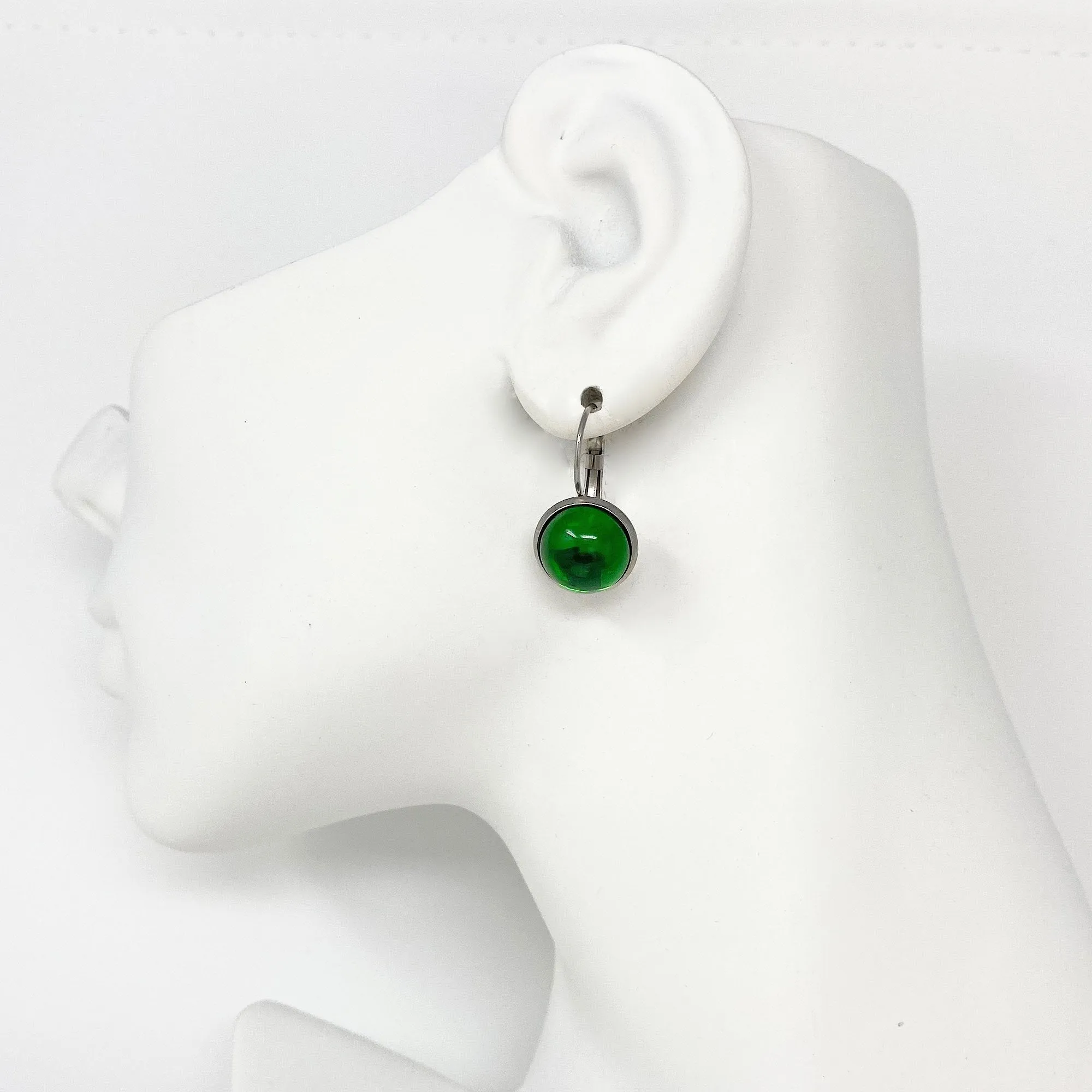 BENTON silver and emerald green drop earrings