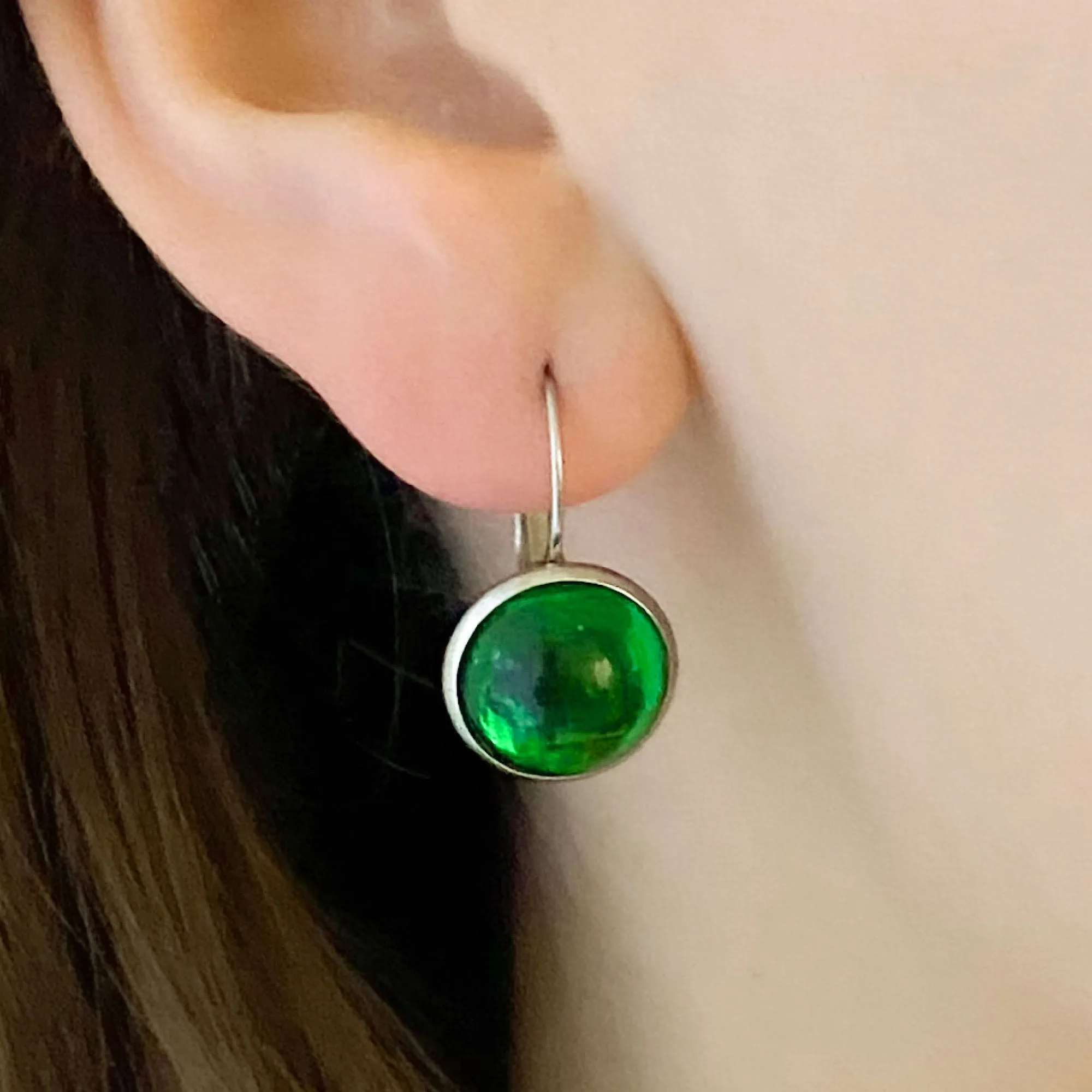 BENTON silver and emerald green drop earrings