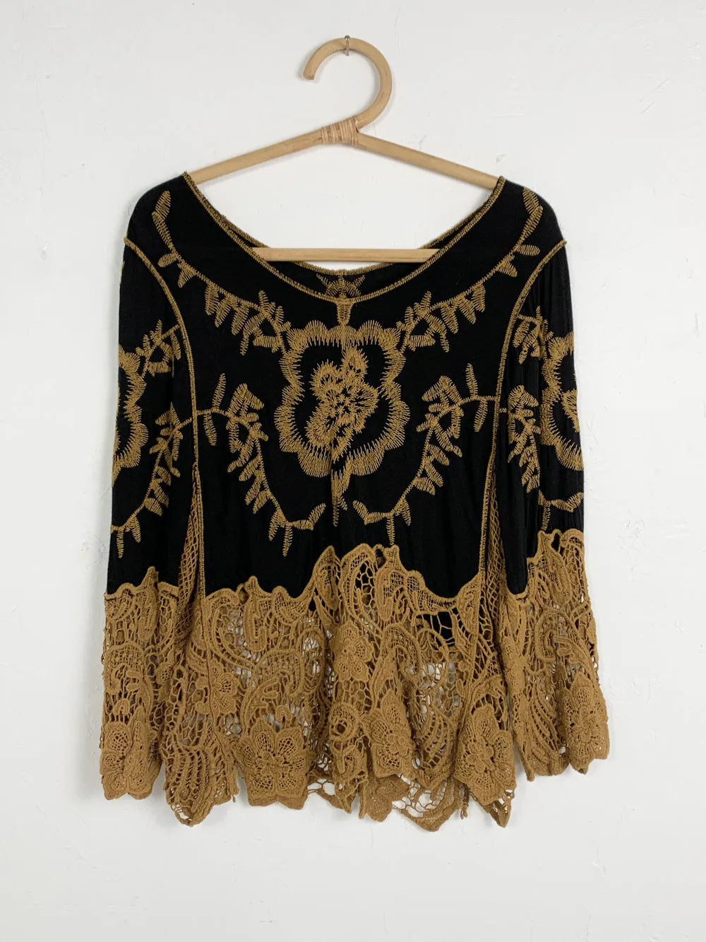 Black and Tan Crochet Hippie Top