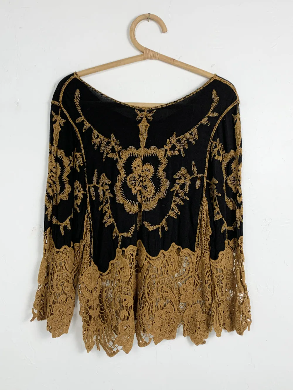 Black and Tan Crochet Hippie Top