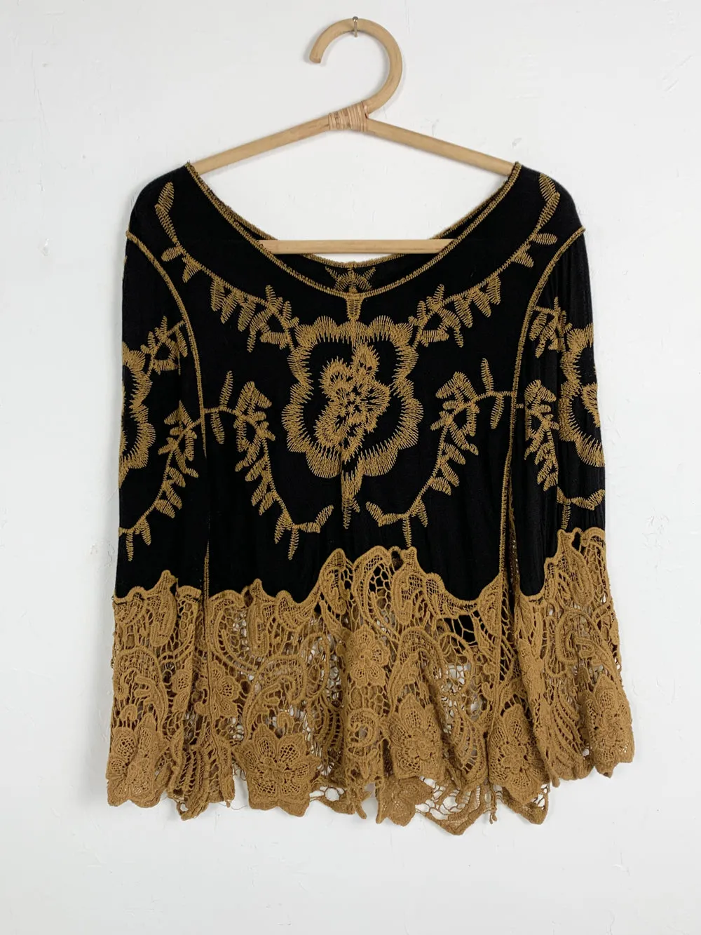 Black and Tan Crochet Hippie Top