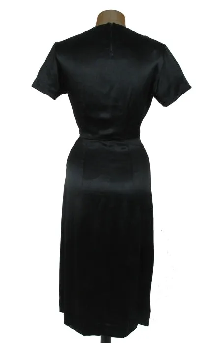 Black Satin Cocktail Dress Asymmetrical Bias