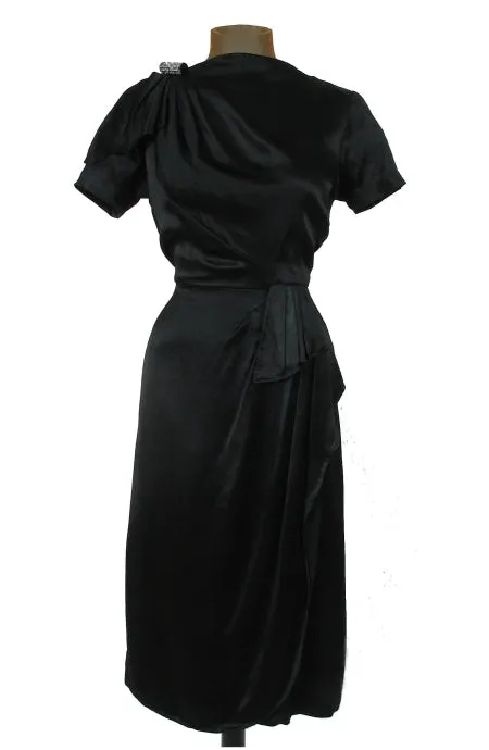 Black Satin Cocktail Dress Asymmetrical Bias