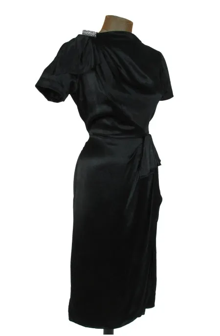 Black Satin Cocktail Dress Asymmetrical Bias