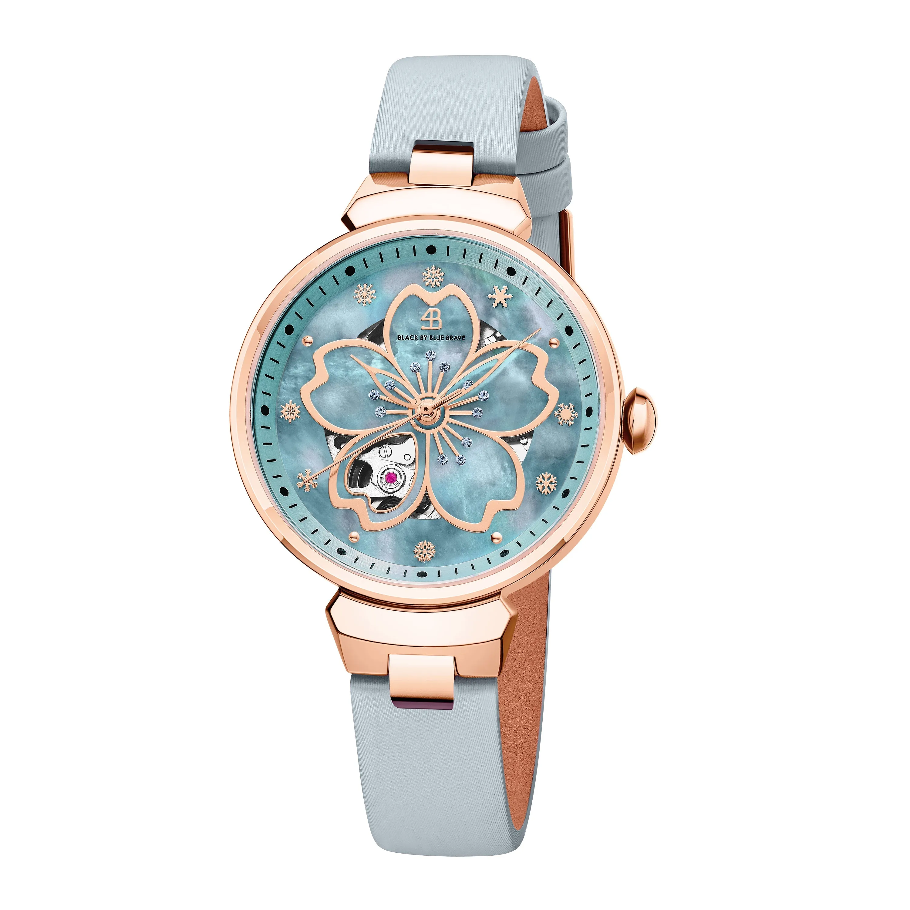 BLUE CHERRY BLOSSOM 36MM AUTOMATIC WATCH & ROSEGOLD BRACELET & WHITE CERAMIC