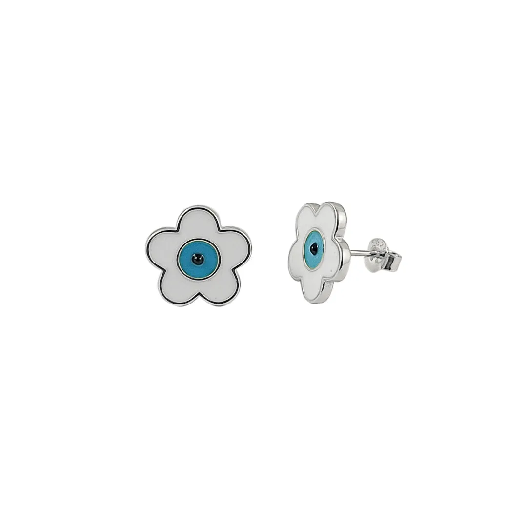 Blue Eye of Protection Flower Stud Earrings