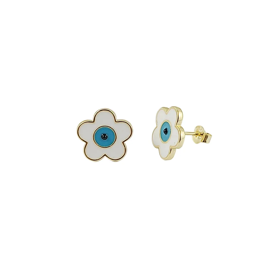 Blue Eye of Protection Flower Stud Earrings