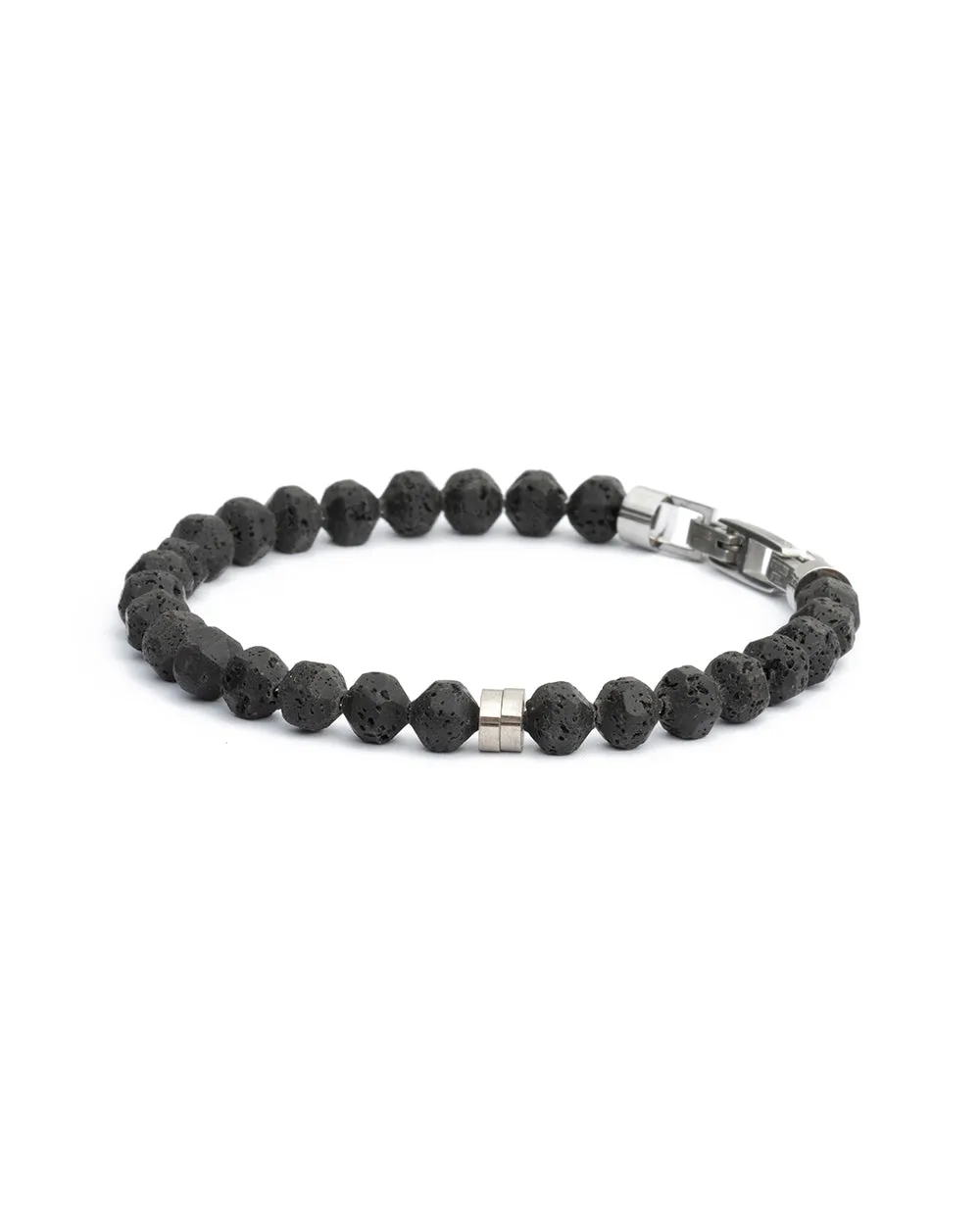 Bracelet with 6mm black Lava stone and titanium element