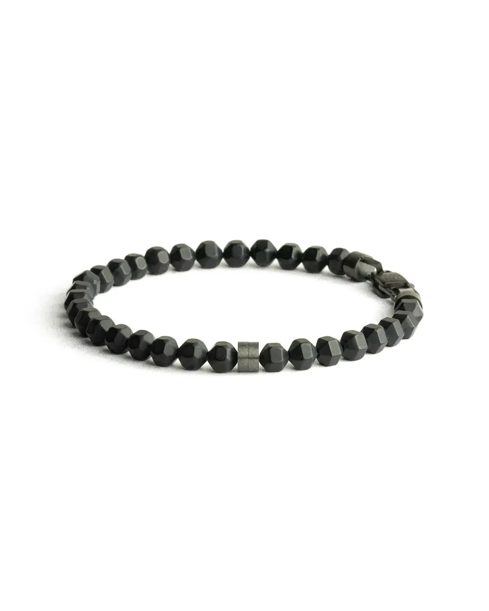 Bracelet with 6mm matte Black Agate stone and titanium element