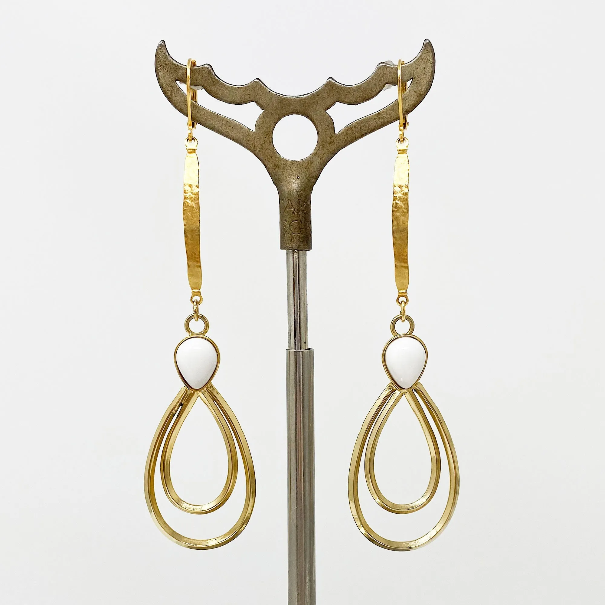 CAMDEN gold and white long teardrop earrings