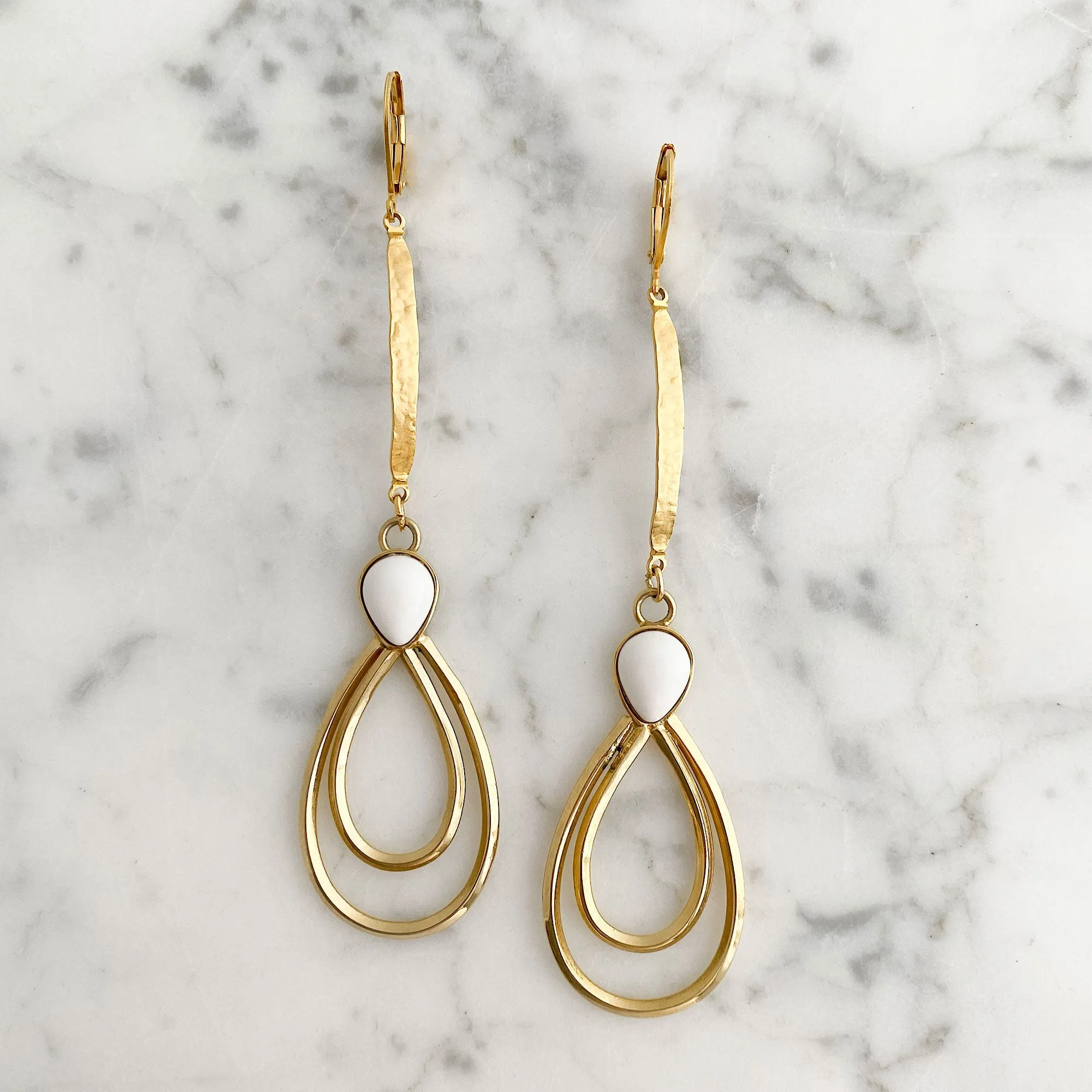 CAMDEN gold and white long teardrop earrings