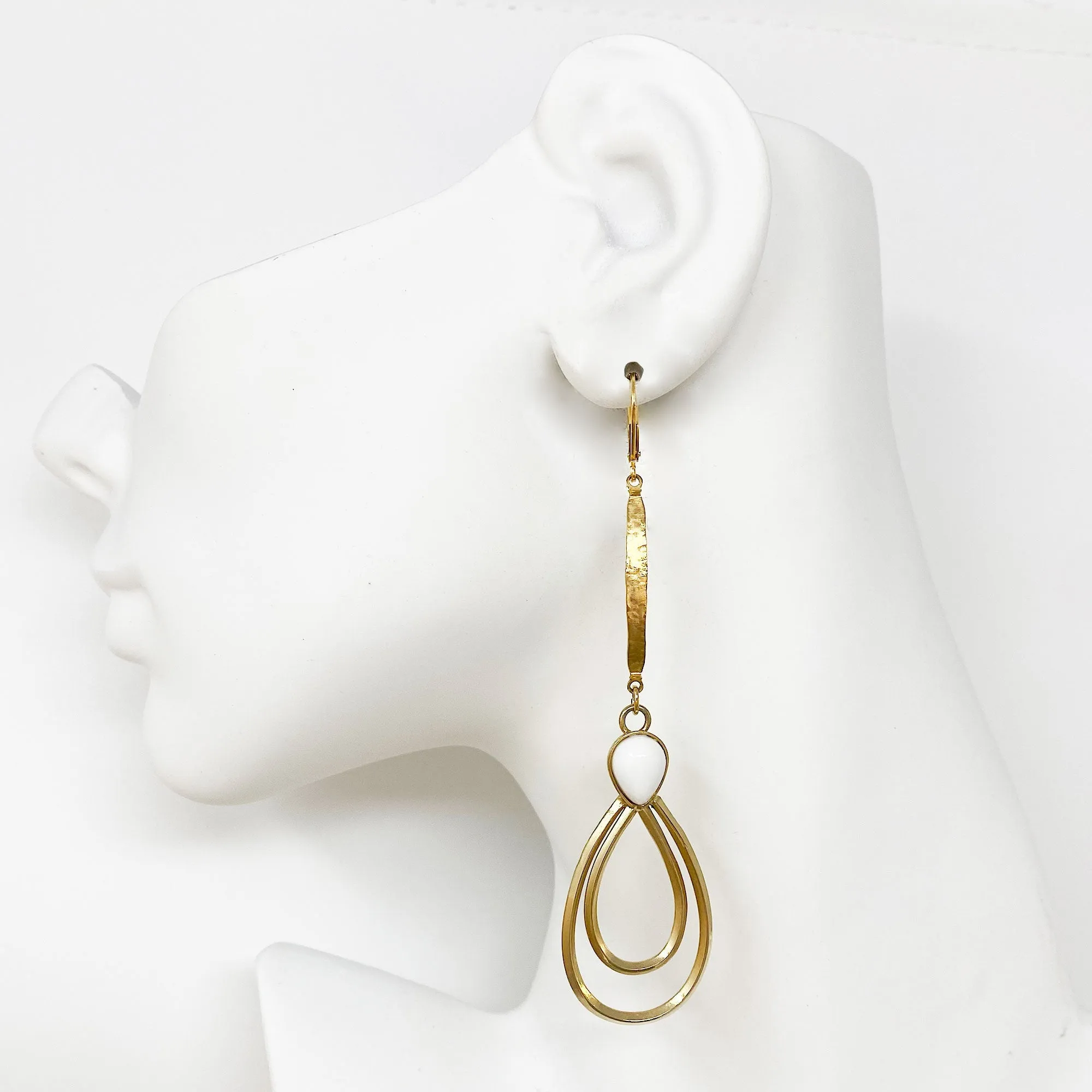 CAMDEN gold and white long teardrop earrings