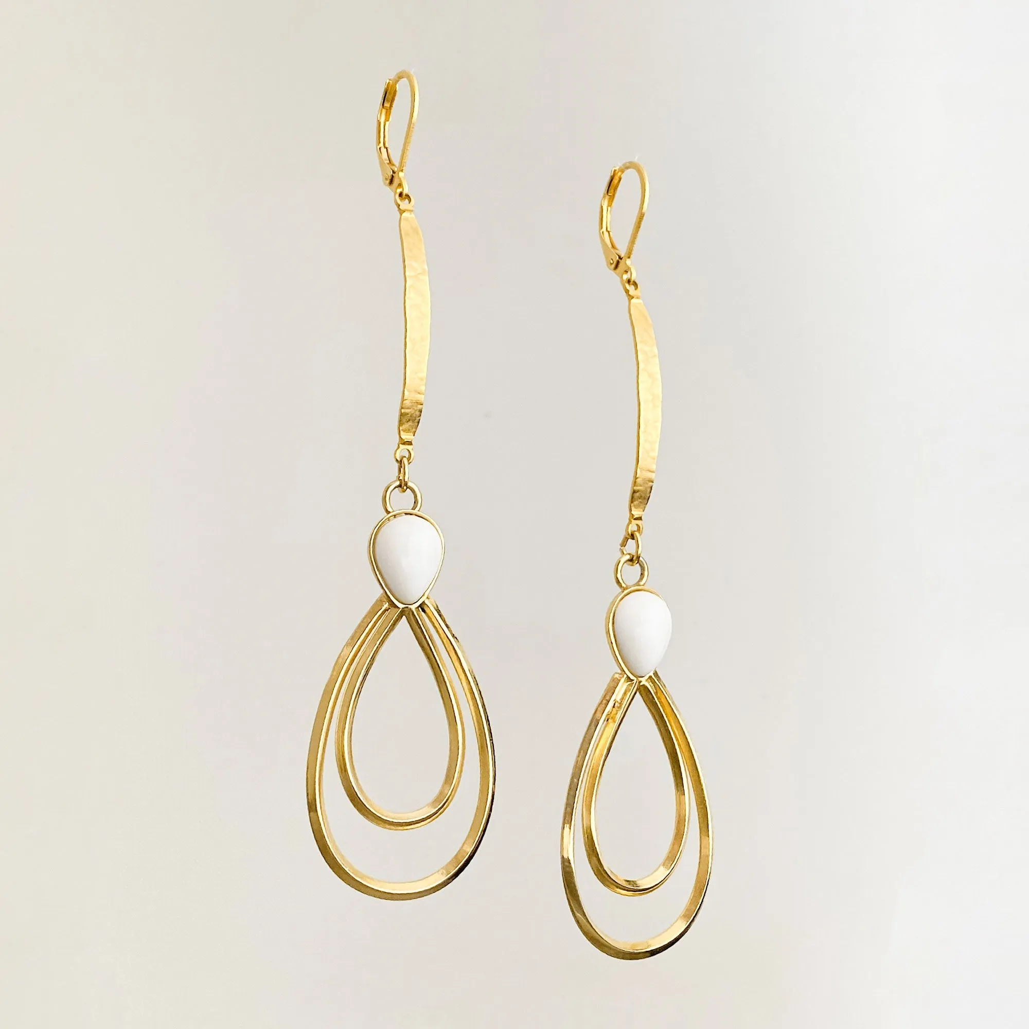 CAMDEN gold and white long teardrop earrings